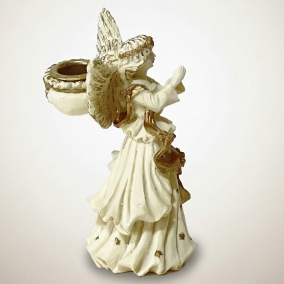 Vintage Praying Angel Figurine with Gold Details & Taper Candle Holder - Picture 8 of 16
